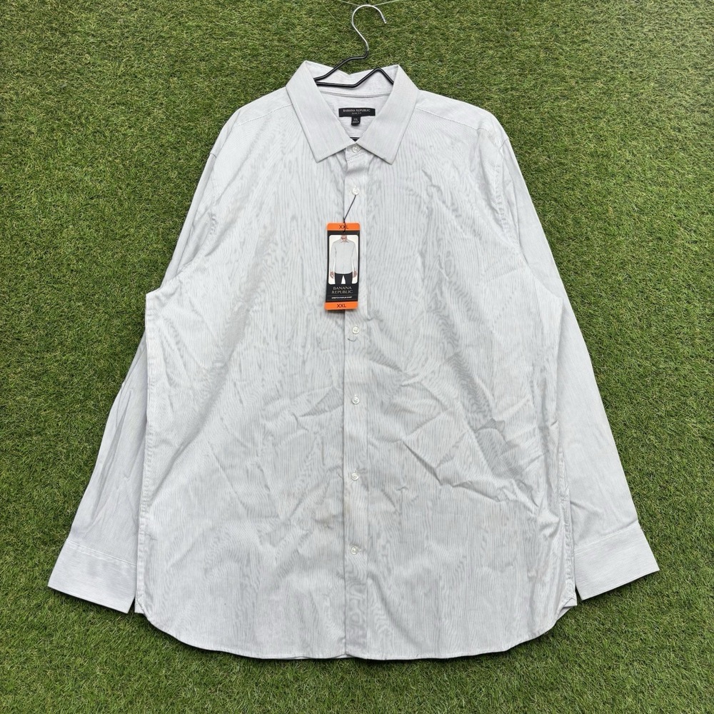 Banana Republic Dress Shirt Mens 2XL Stretch Poplin Slim Fit Grey Preppy NWT